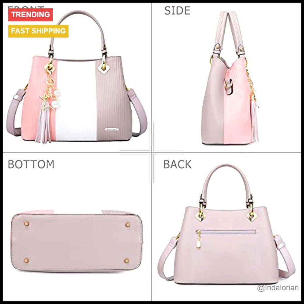 Leather Satchel Tote with Adjustable Strap Multiple Pockets Elegant Chic Handbag - Picture 6 of 7
